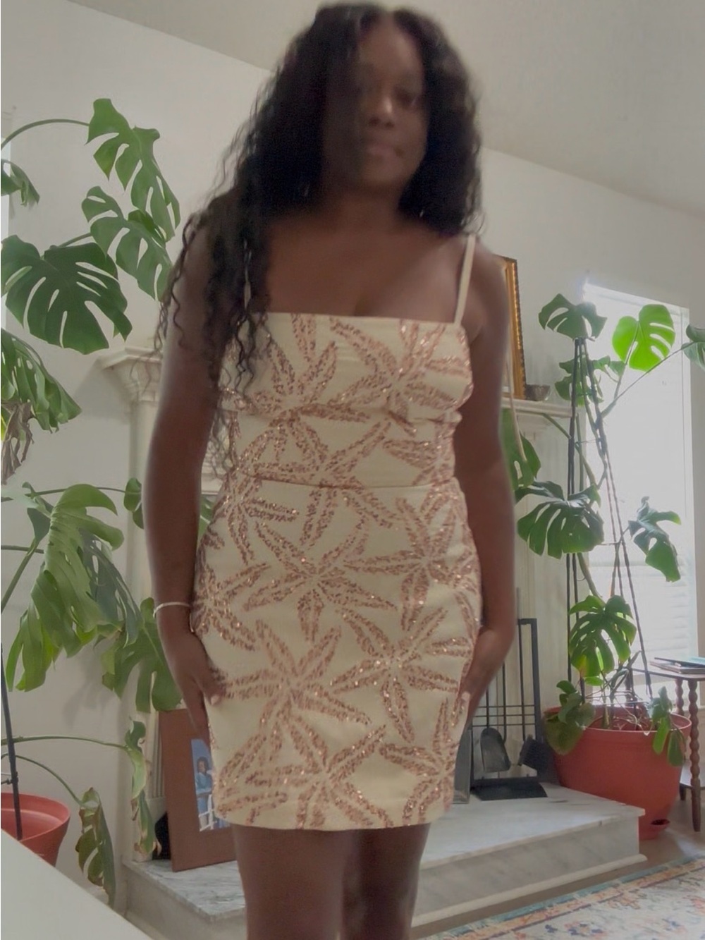Amanda Uprichard Cream Mini Dress with Rose Pattern